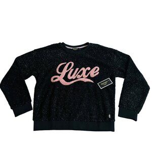 Juicy Couture sweater Luxe Sparkly Pullover Black Size Large crew neck new